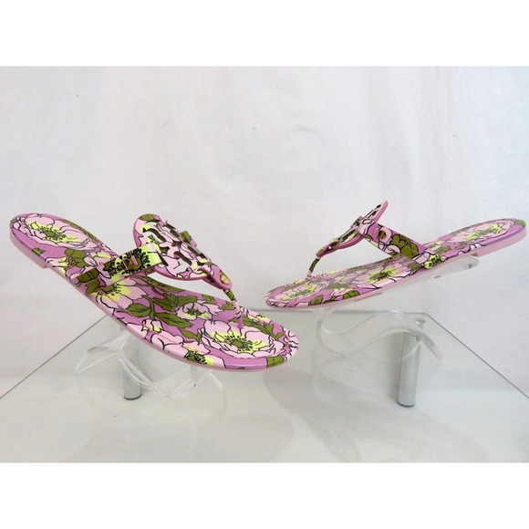 TORY BURCH MILLER BOLD FLOWERS PATENT LEATHER REVA FLATS THONG SLIDES SANDALS 8 - Picture 8 of 14